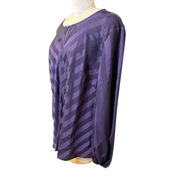 Liz Claiborne Plus Size Blouse Purple Striped Long Sleeve 3X - Picture 8 of 11